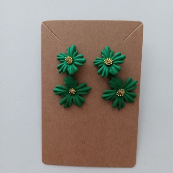 Fashion Jewelry Double Flower Dangle Earrings - Picture 1 of 5